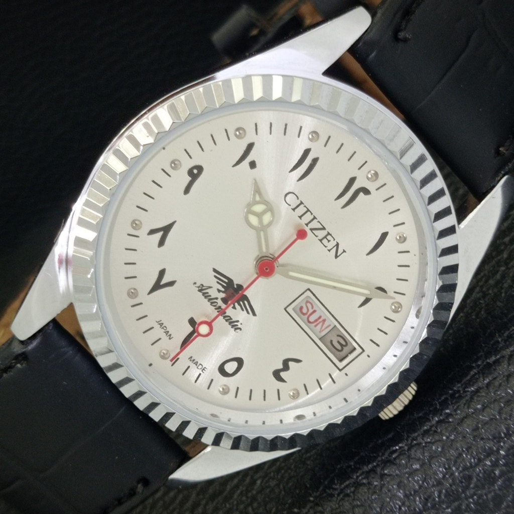 Vintage 1970 Citizen Automatic Mens Silver Watch WDaydate  Arabic Accents